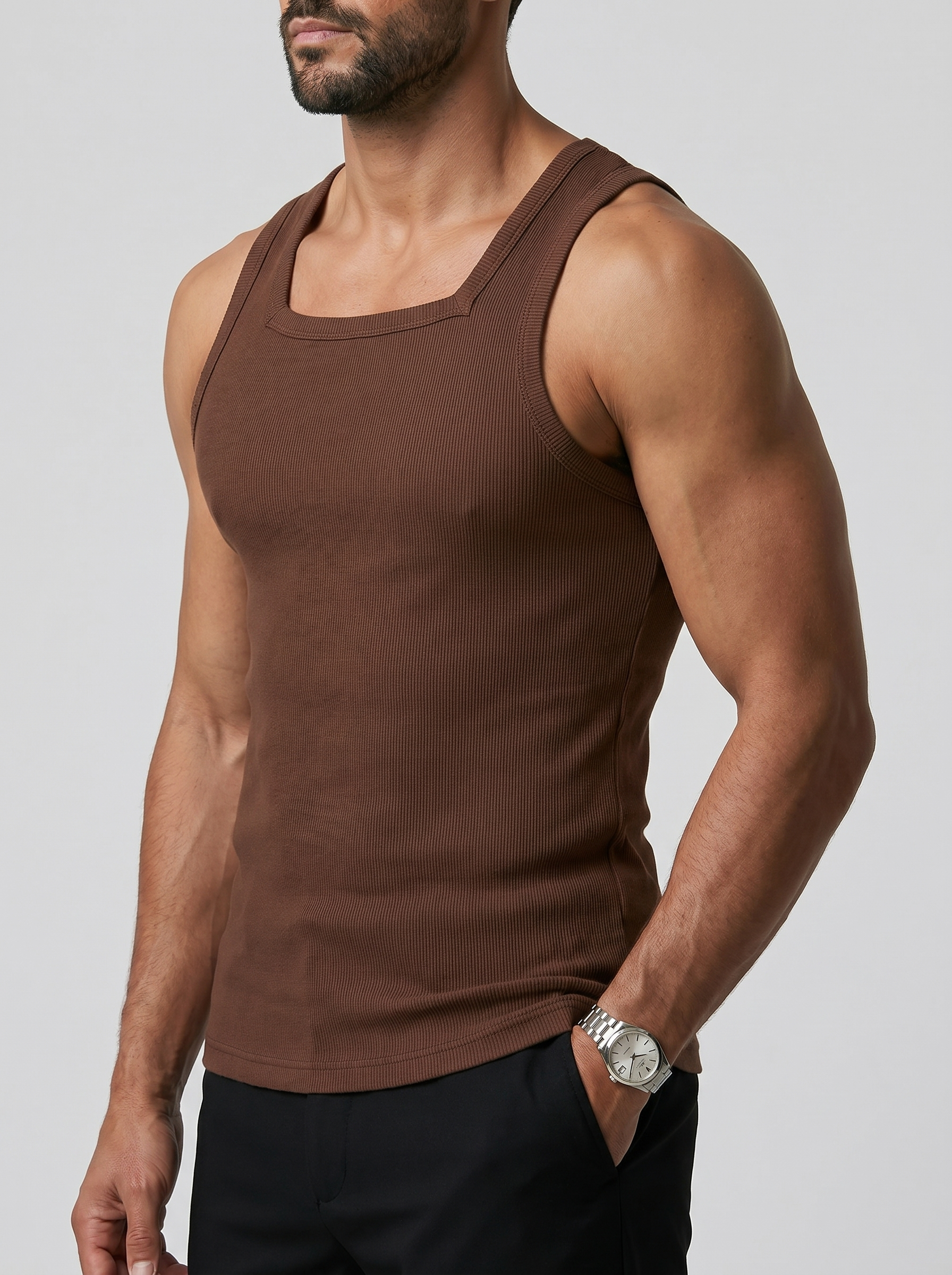 Camiseta de tirantes CORE-T Marron, vista 3/4 lateral