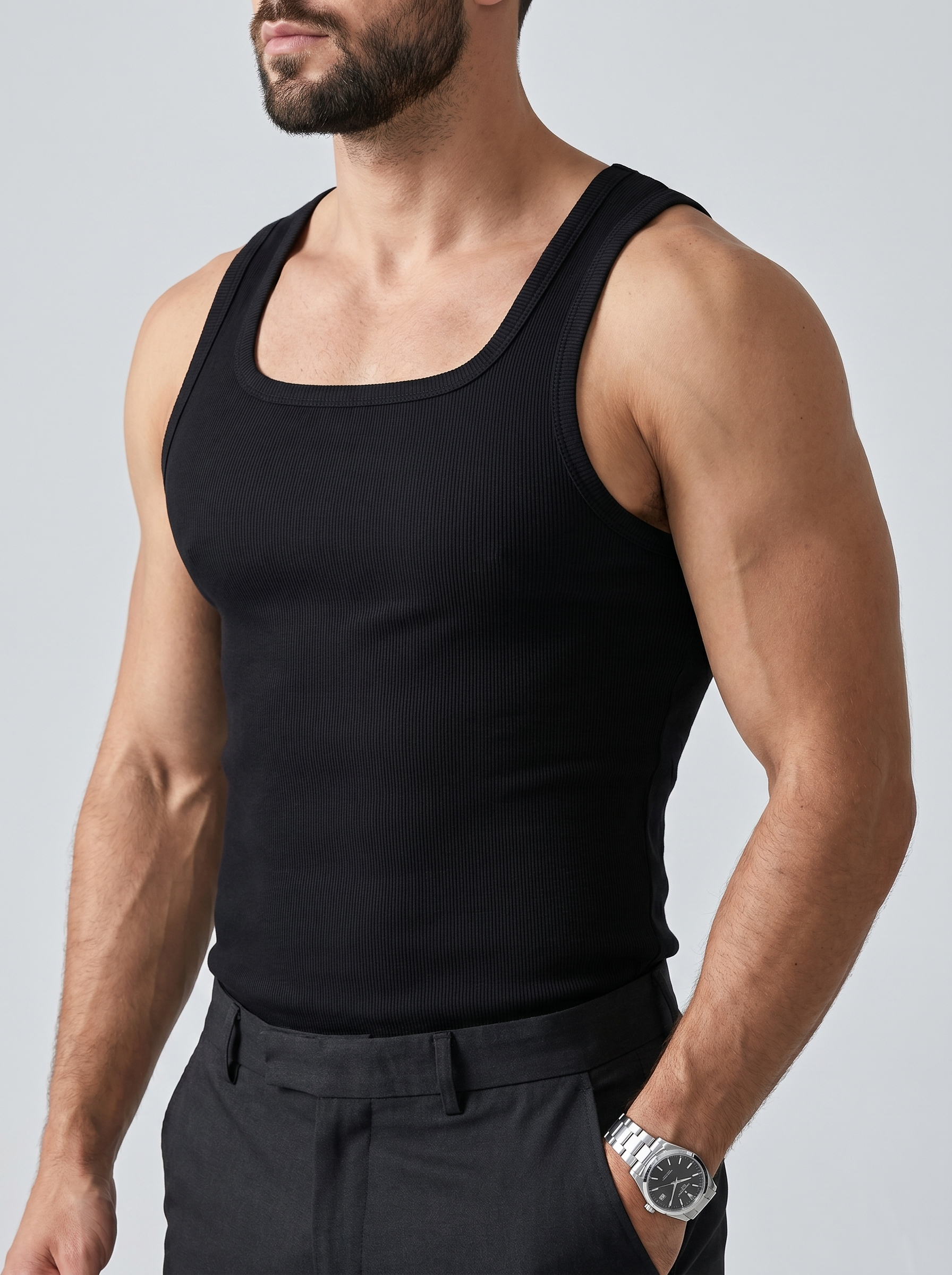 Camiseta de tirantes CORE-T Negro, vista 3/4 lateral